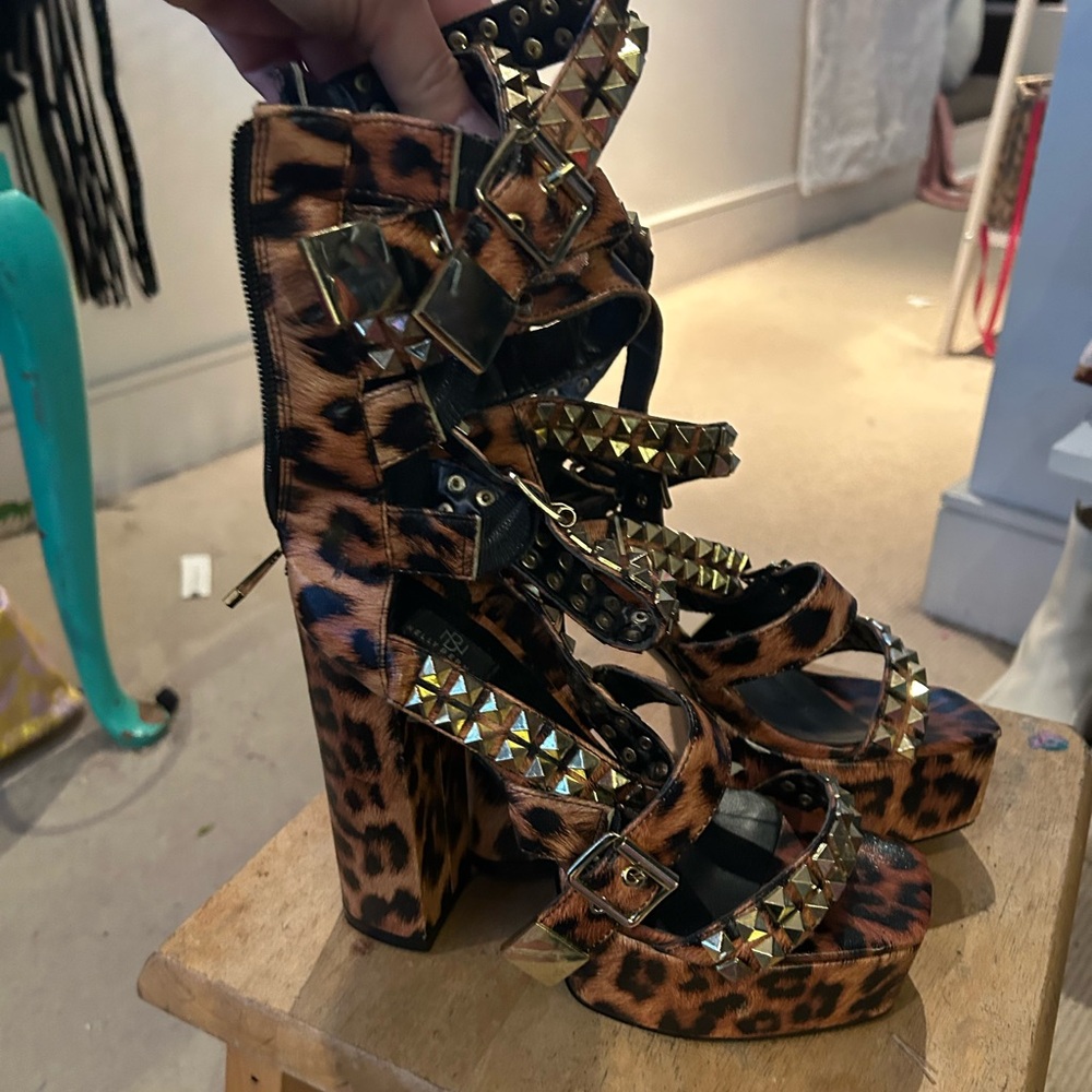 Nelly Bernal leopard Keila Strappy Platform Block High Heels size 36
